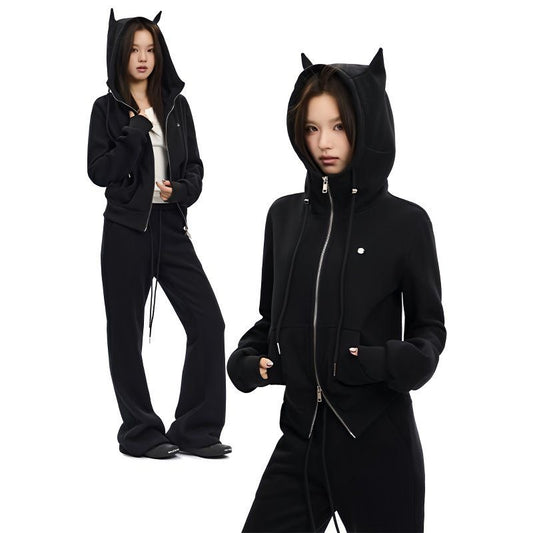 Little Devil Double-Zip Cropped Hoodie