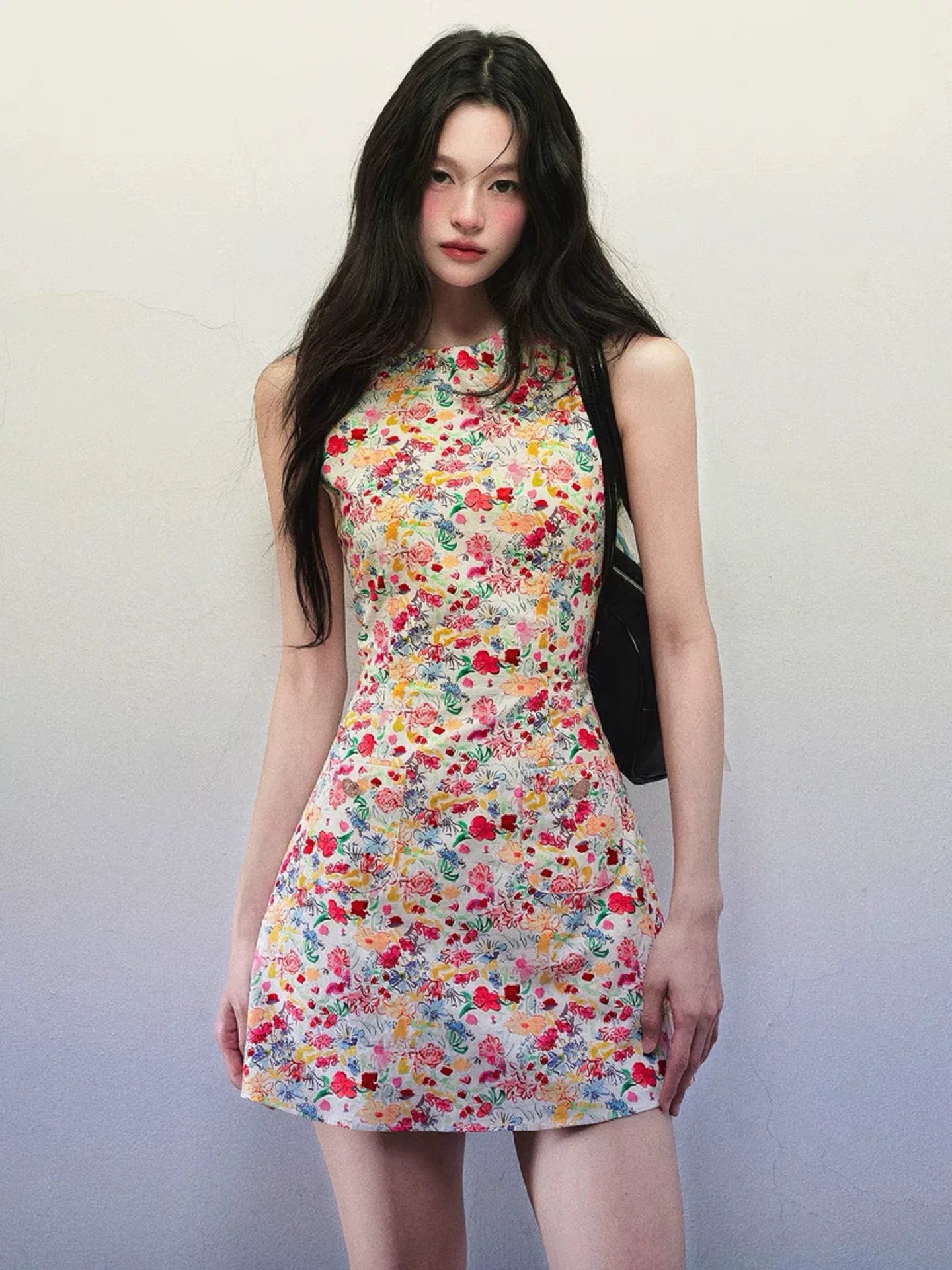 Red Floral Sleeveless Fit-and-Flare Mini Dress