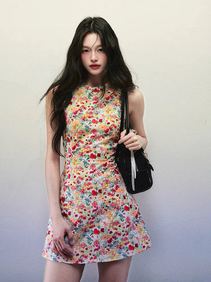 Red Floral Sleeveless Fit-and-Flare Mini Dress