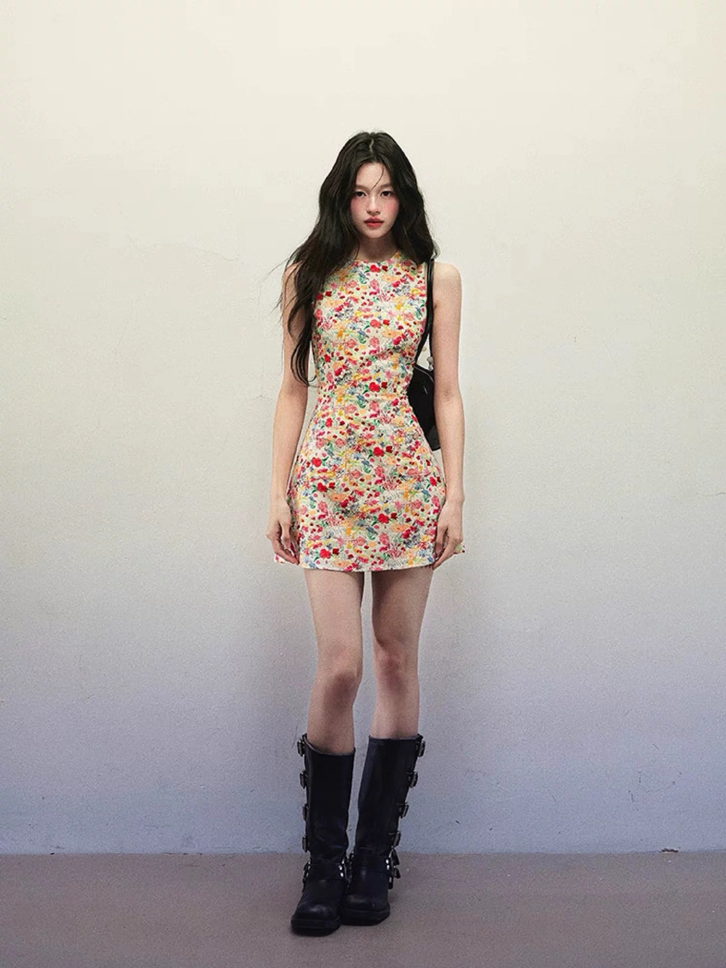 Red Floral Sleeveless Fit-and-Flare Mini Dress