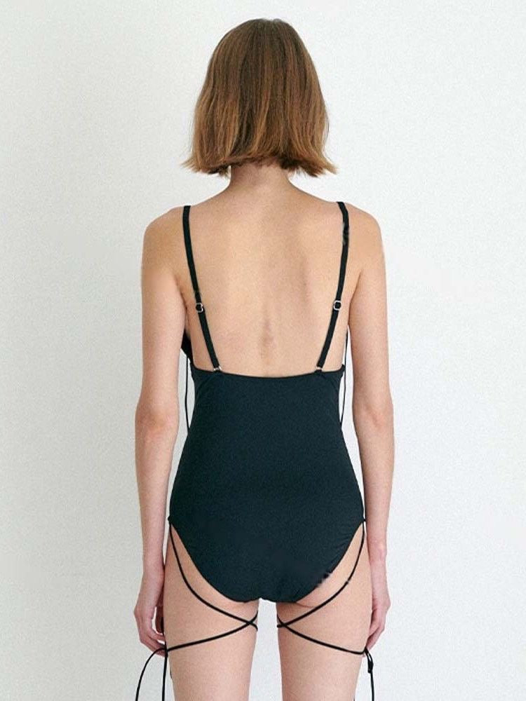 French Ribbon One-Piece Swimsuit – Pink / Black