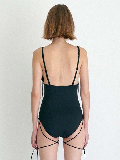 French Ribbon One-Piece Swimsuit – Pink / Black