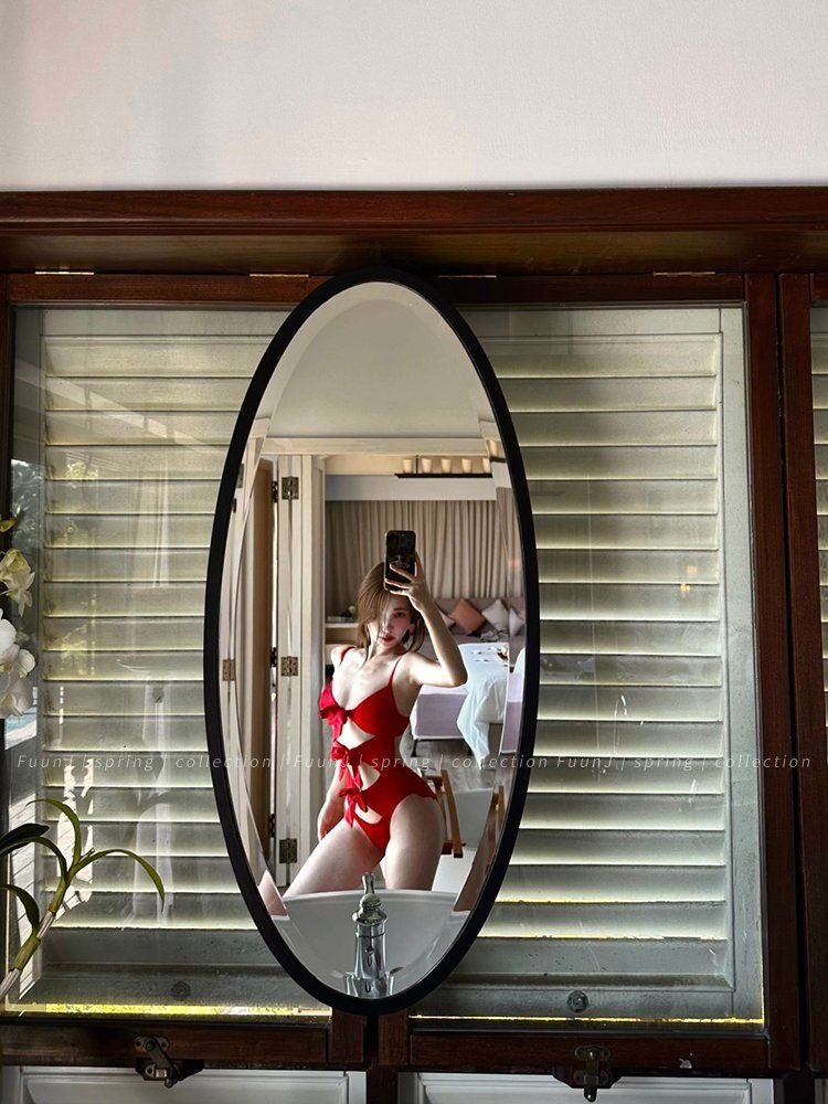 Tie-Front Cut-Out Monokini – Red / Black