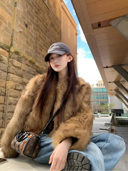 Mocha Brown Faux Fur Coat