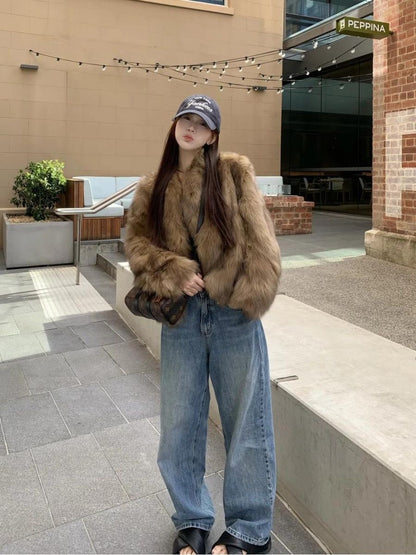 Mocha Brown Faux Fur Coat