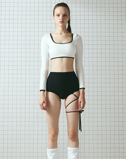 LUNE Long-Sleeve & Shorts 2-Piece Tie-Up Swimsuit Set