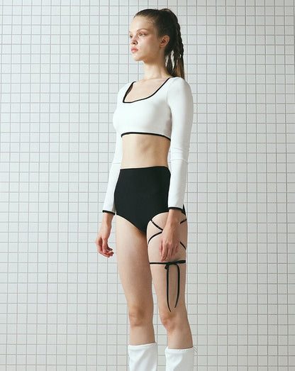 LUNE Long-Sleeve & Shorts 2-Piece Tie-Up Swimsuit Set