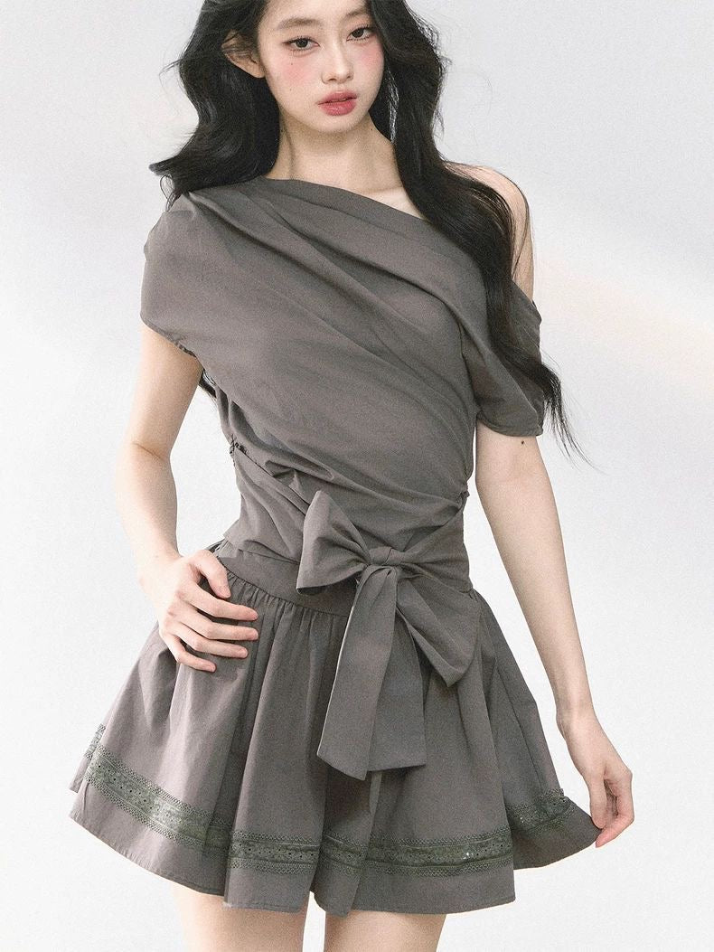 Asymmetric Bow-Tie Mini Dress