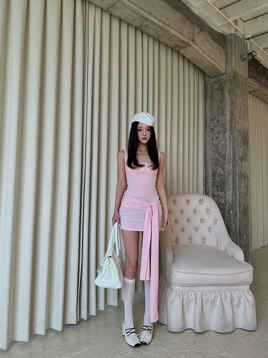 Ruched Knit Mini Dress – Pink