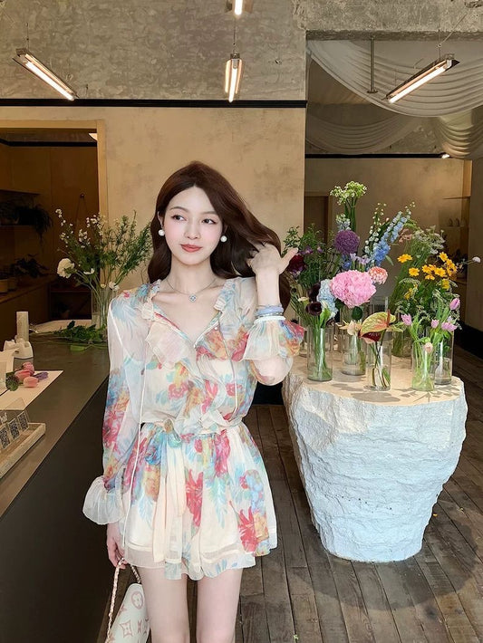 Floral Sheer Belted Mini Dress
