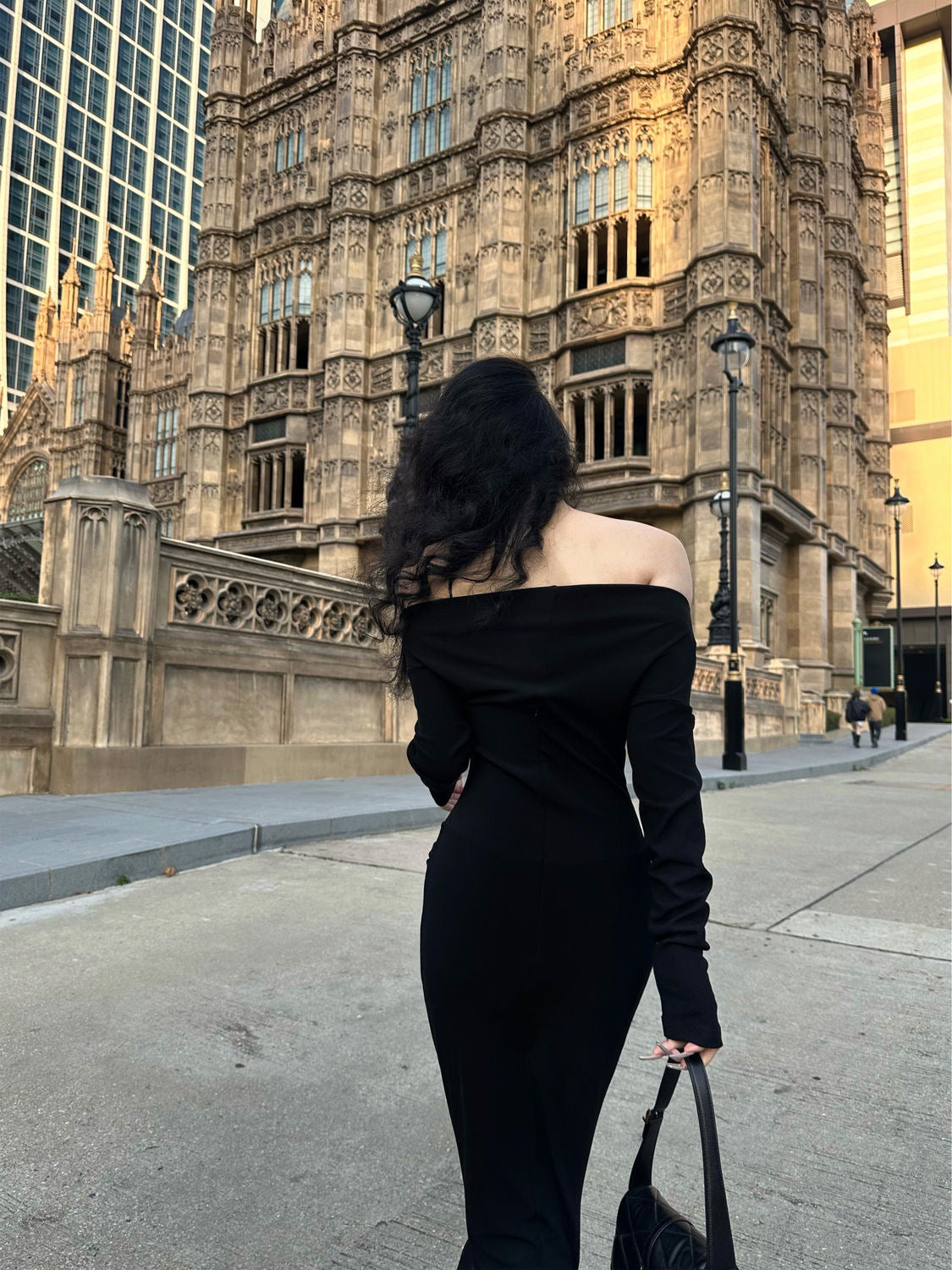 'Paris in Rain' - Off-the-shoulder Cut-out Dress