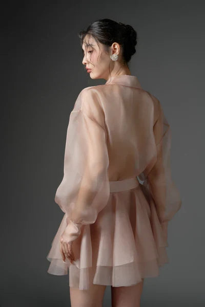 21SIX Timsah Organza Flower Shirt With Zarafa Organza Pleated Skirt