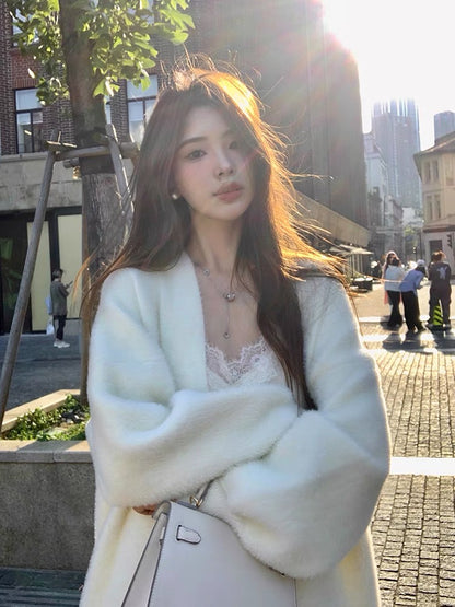 ‘White Velvet’ - Long White Mink Long Cardigan
