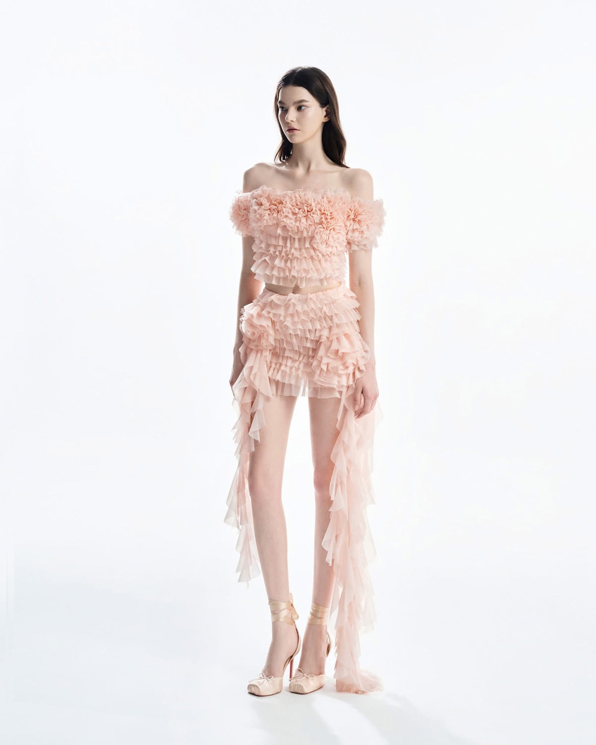 MUST HAVE Off-Shoulder Cropped Top & 3D Floral Ruffles Mini Skirt (2color) — Must Have