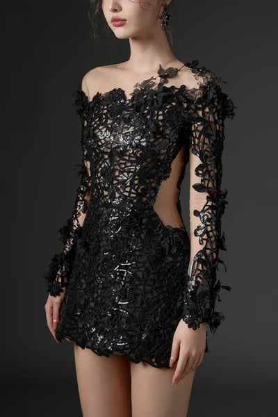 21SIX Pion Floral Sequin Lace Dress (3color)