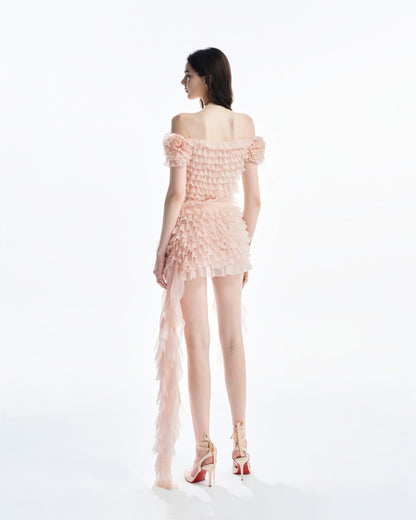 MUST HAVE Off-Shoulder Cropped Top & 3D Floral Ruffles Mini Skirt (2color) — Must Have