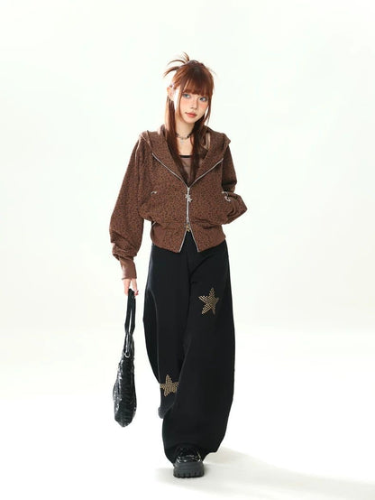 Leopard Bunny Ear Zip Hoodie