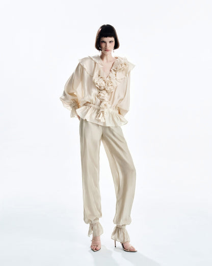 MUST HAVE Ruffled V-Neck Blouse & Baggy Trousers — Must Have