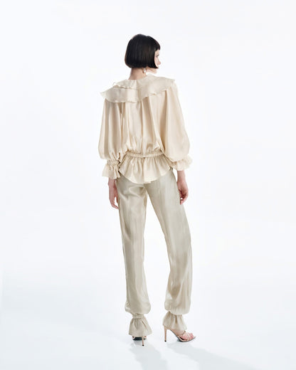MUST HAVE Ruffled V-Neck Blouse & Baggy Trousers — Must Have