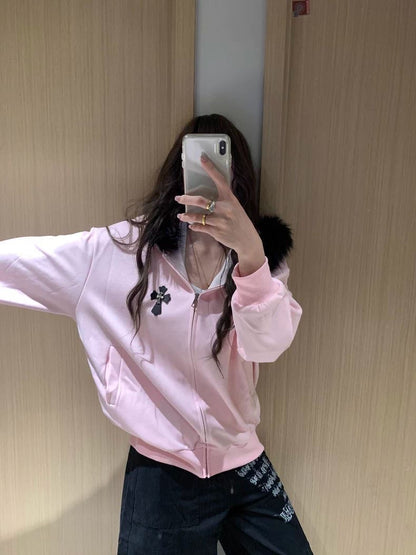 Faux Fur Cross Zip Hoodie