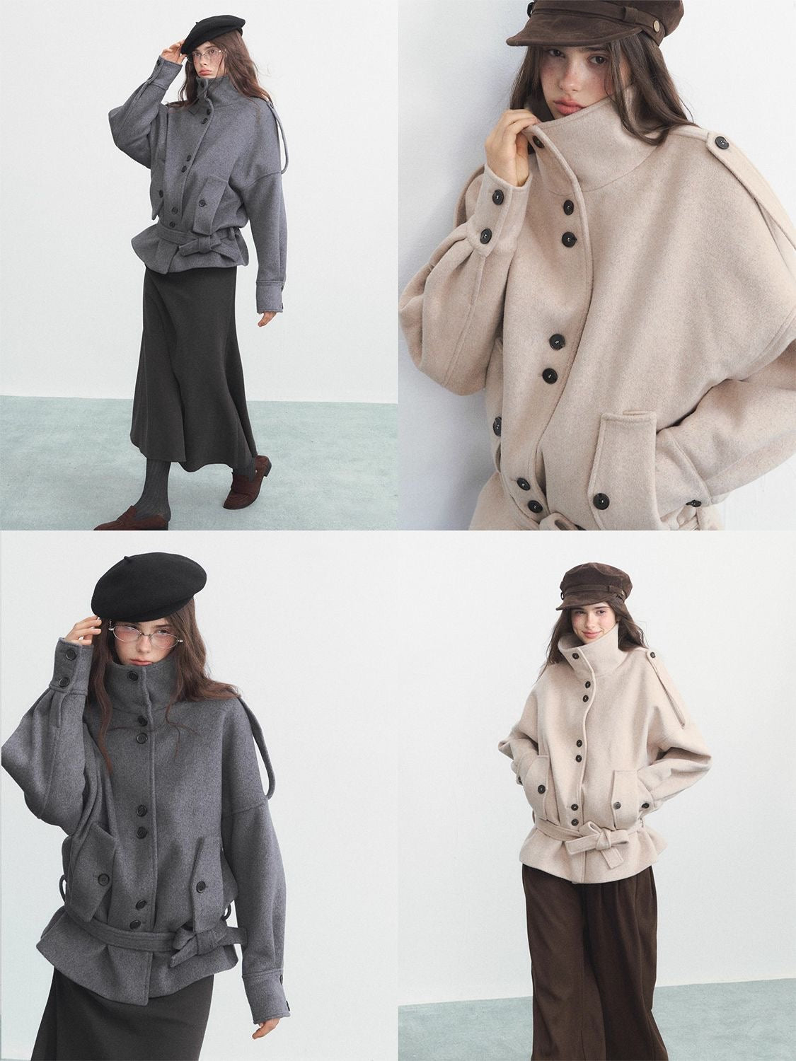 Vintage High Neck Belted Wool Jacket