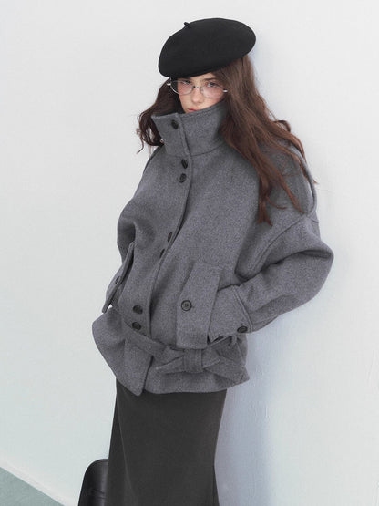 Vintage High Neck Belted Wool Jacket