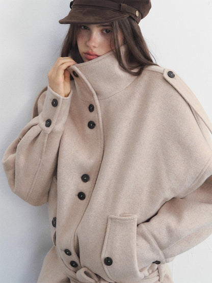 Vintage High Neck Belted Wool Jacket