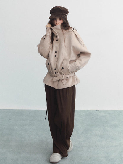 Vintage High Neck Belted Wool Jacket