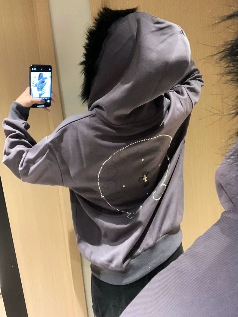 Faux Fur Cross Zip Hoodie