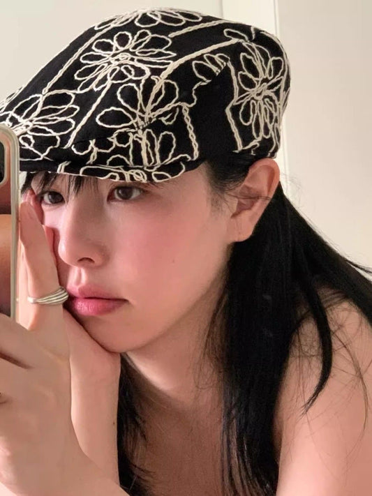 Embroidered Floral Beret