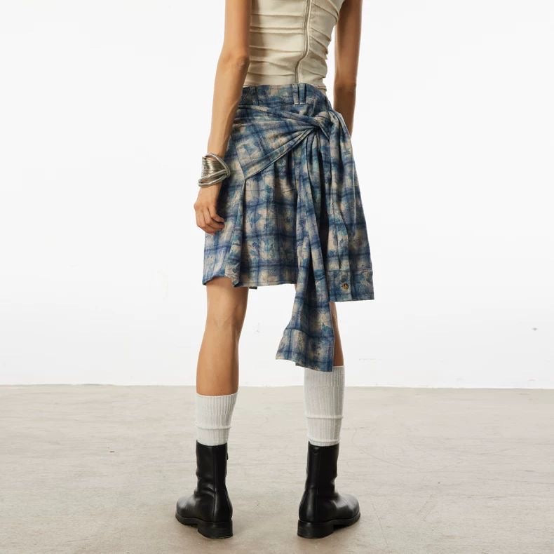 Plaid Convertible Layered Skirt-Shorts