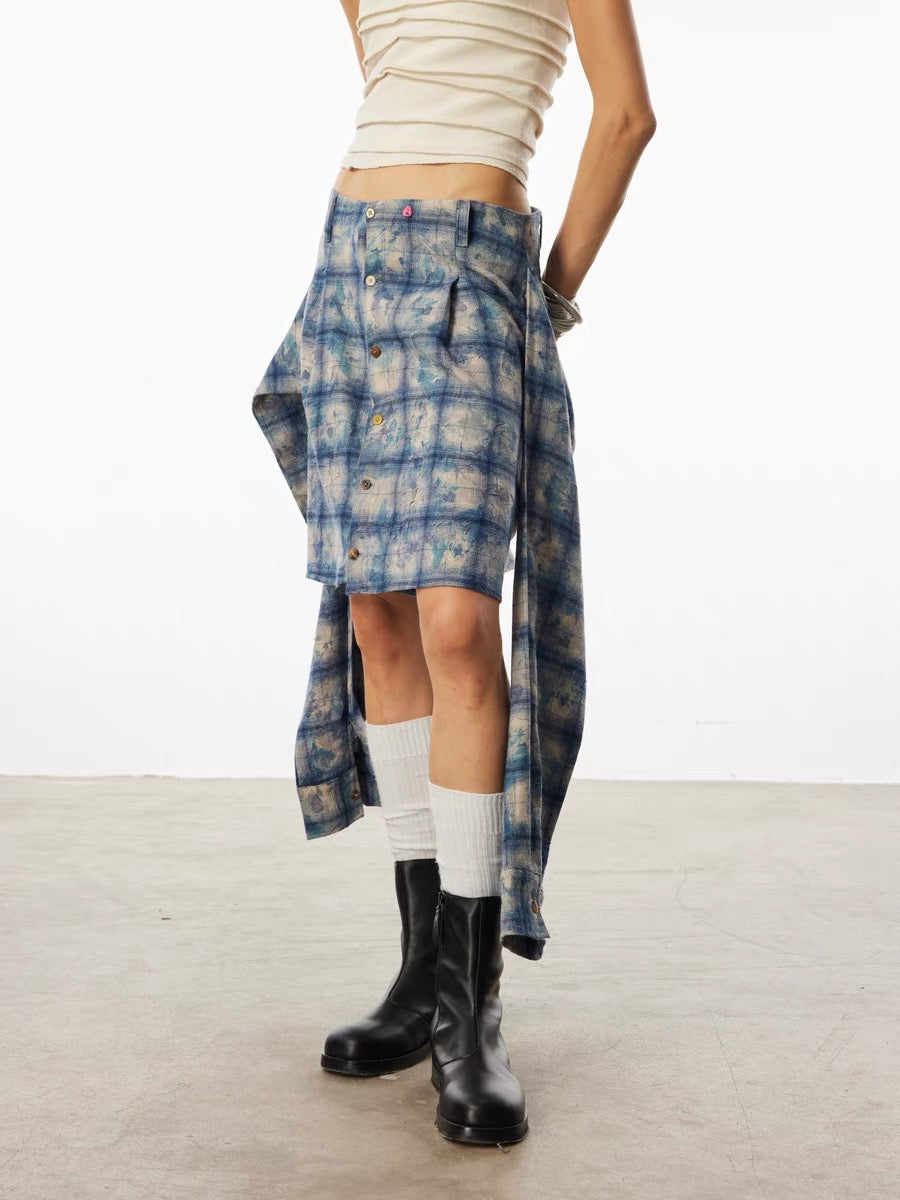 Plaid Convertible Layered Skirt-Shorts