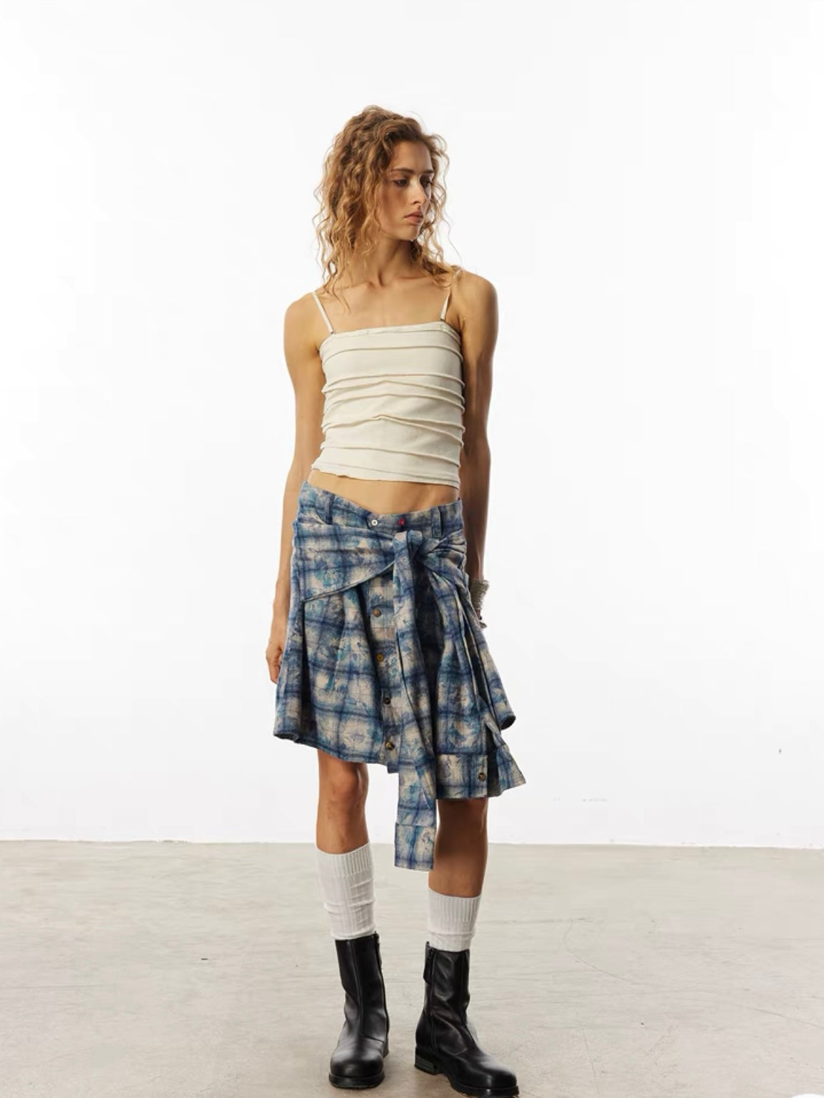 Plaid Convertible Layered Skirt-Shorts