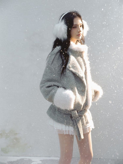 Snowfall Faux Fur Trim Wool Jacket