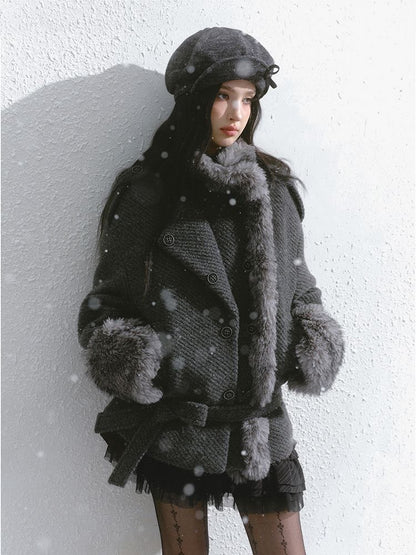 Snowfall Faux Fur Trim Wool Jacket