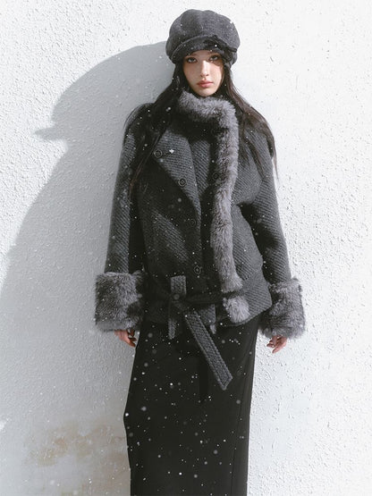 Snowfall Faux Fur Trim Wool Jacket