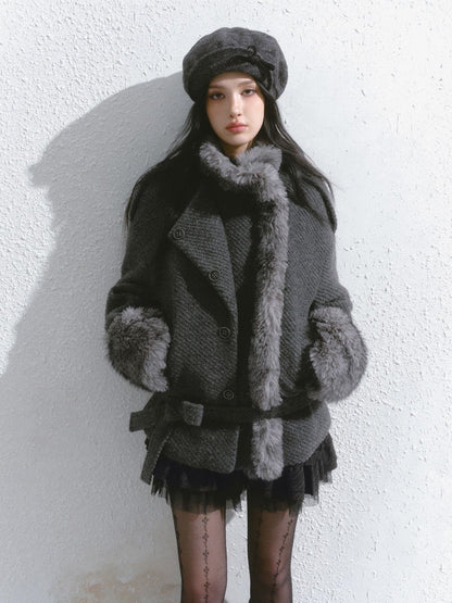 Snowfall Faux Fur Trim Wool Jacket