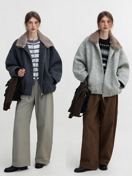 Vintage Sherpa Collar Zip Jacket