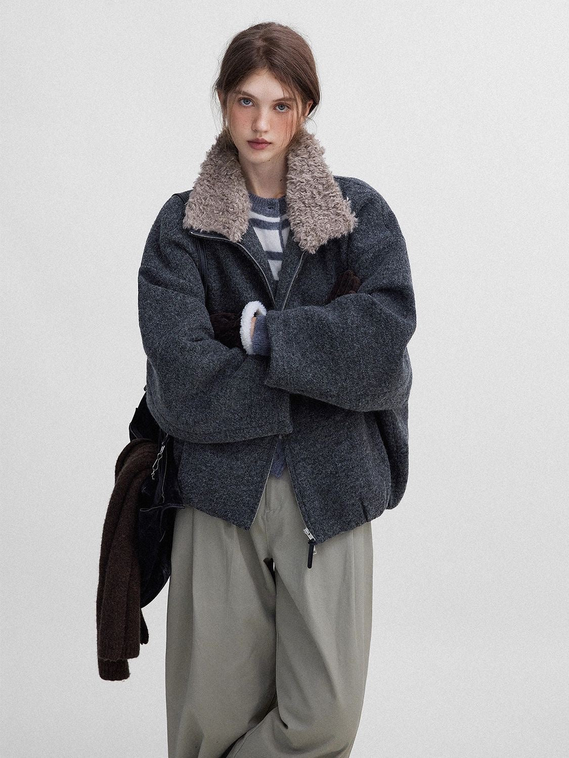 Vintage Sherpa Collar Zip Jacket