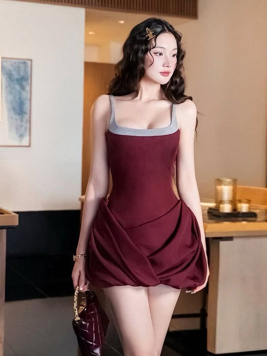 Wine Draped Mini Dress