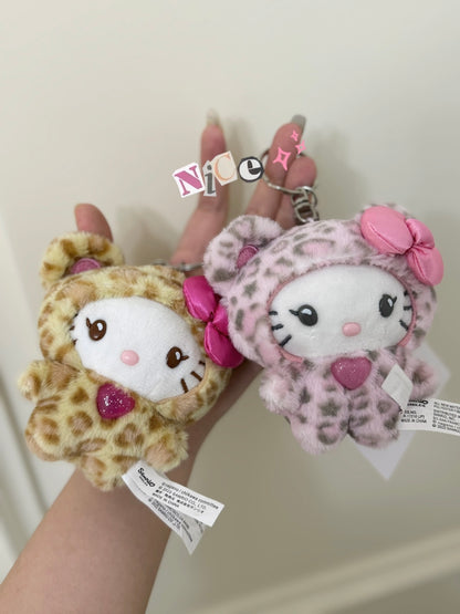 豹纹Hello Kitty x ヒョウ柄 Hello Kitty Pink & Brown Leopard Print Charm | Kawaii Sanrio Keychain | Wild Style Bag Accessory