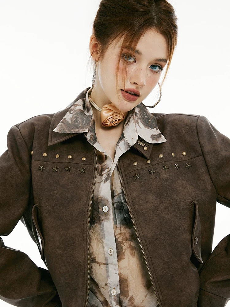 Coco Brownie - Chocolate Studded Leather Jacket