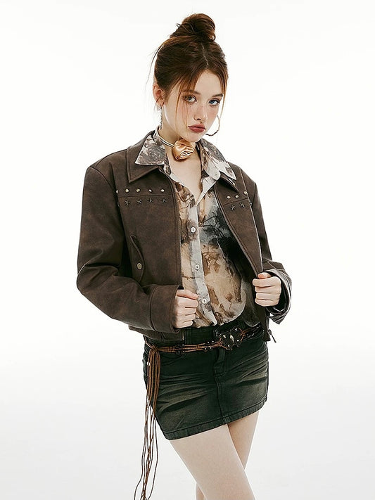 Coco Brownie - Chocolate Studded Leather Jacket