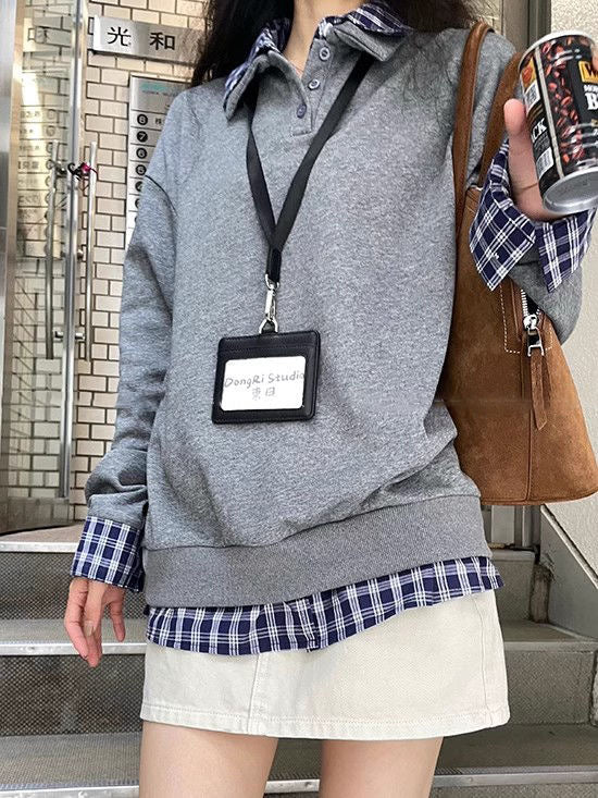 370g Plaid Shirt Panel Layered Sweatshirt