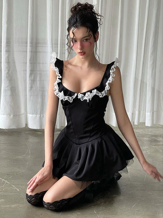 Lace Ruffle Sweetheart Mini Dress