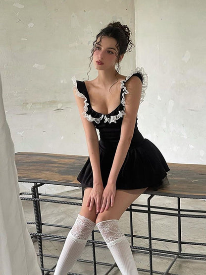 Lace Ruffle Sweetheart Mini Dress