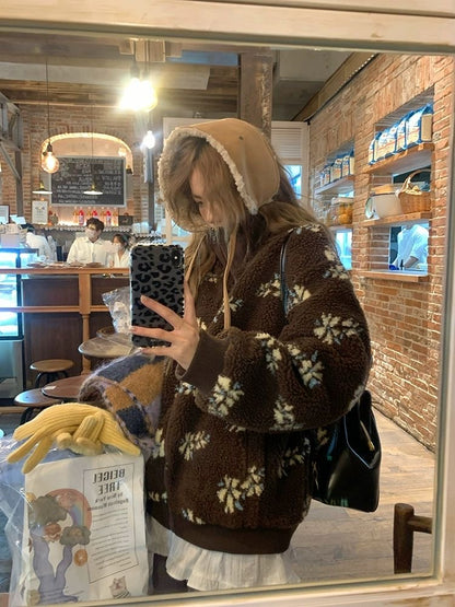 Coffee Printed Sherpa-Lined Puffer Jacket ❄️🧣🔥