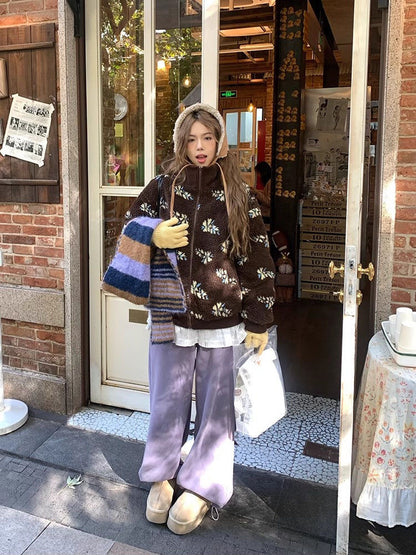 Coffee Printed Sherpa-Lined Puffer Jacket ❄️🧣🔥