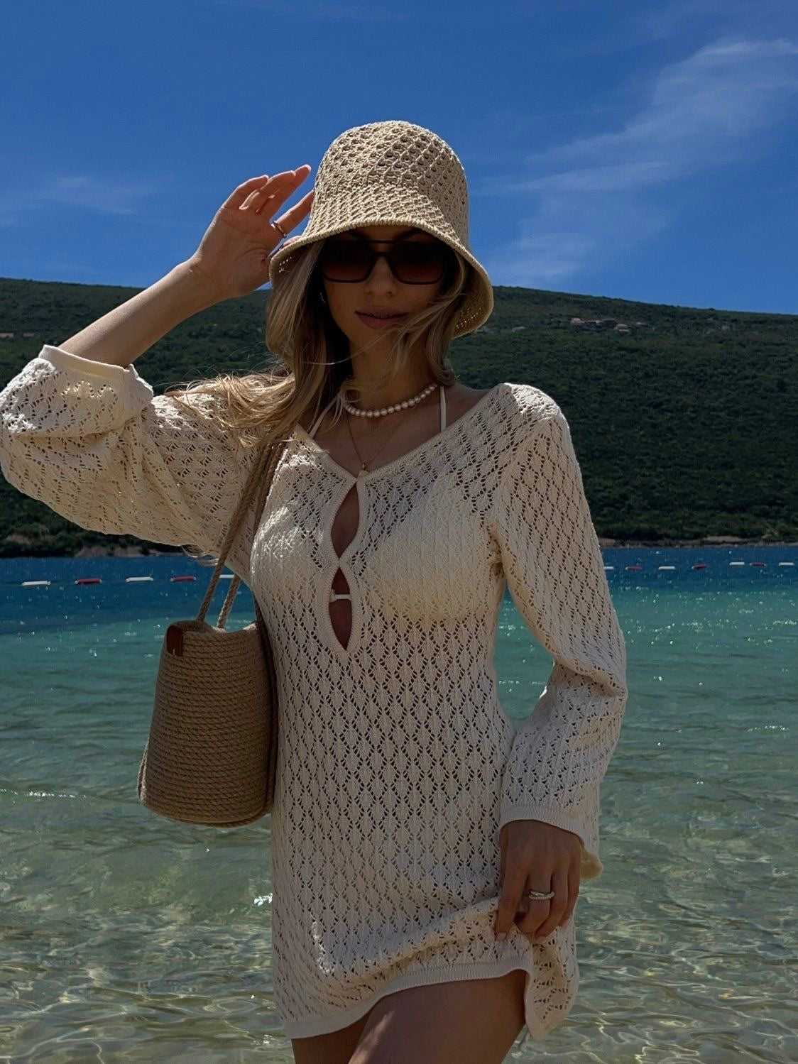 Cream Knit Beach Cover-Up Dress