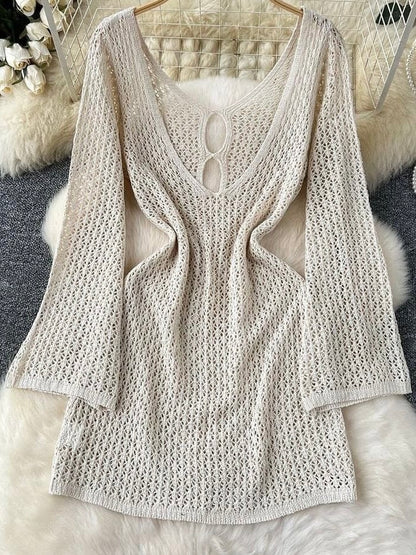 Cream Knit Beach Cover-Up Dress